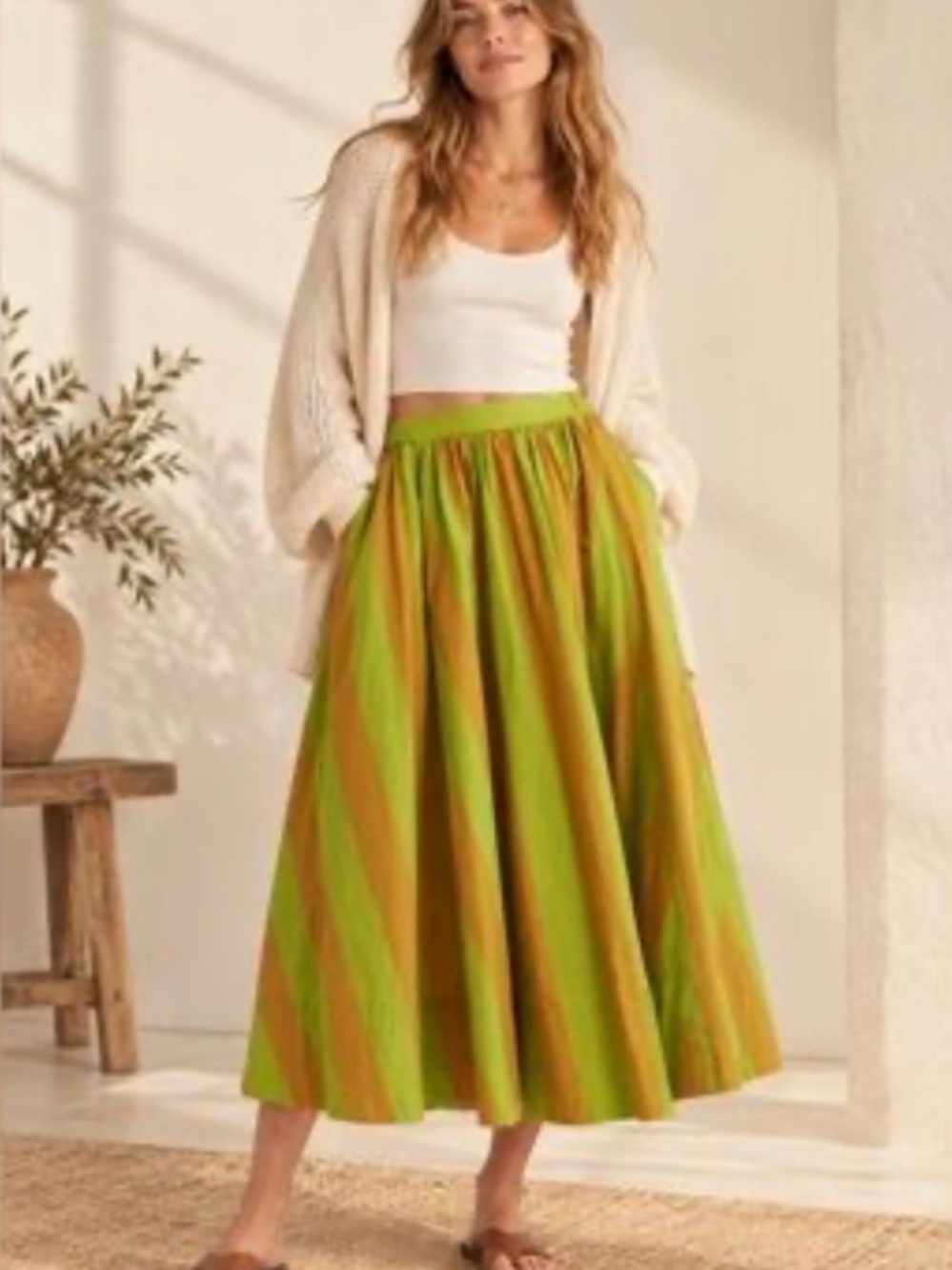 Free People Lowen Stripe Midi Skirt NWT XS